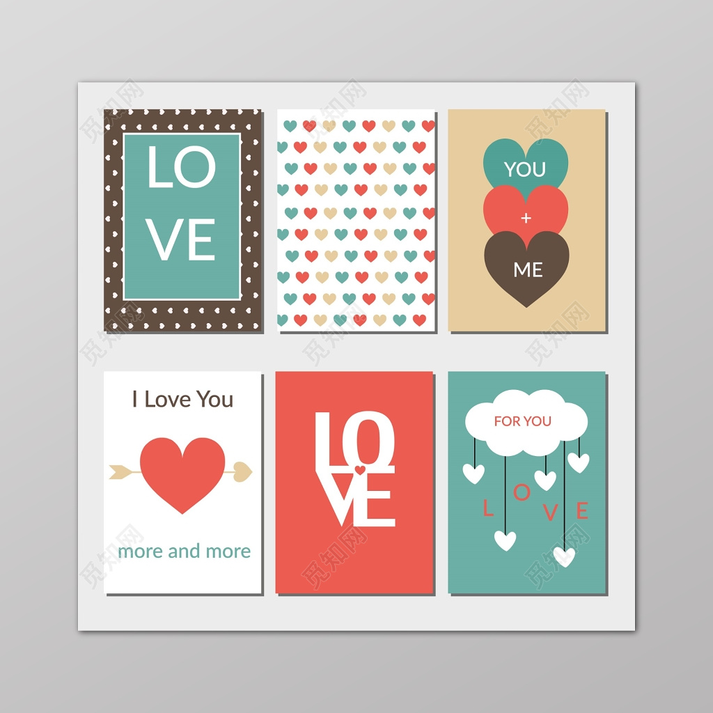 清新简约情人节爱心套卡贺卡模板