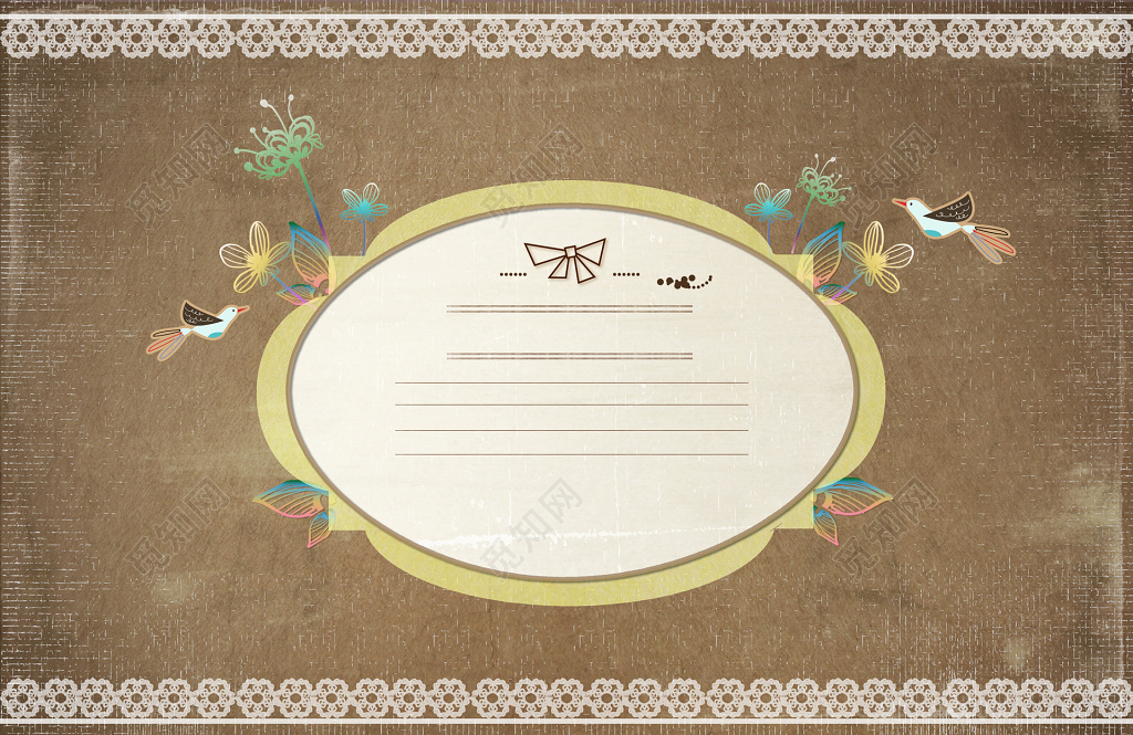 小清新唯美卡通手绘森系棕色信纸