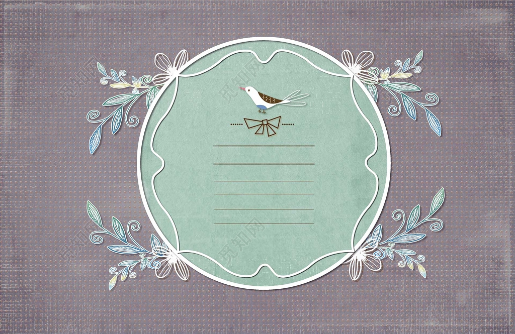 灰色小清新少女手绘鸟森系信纸