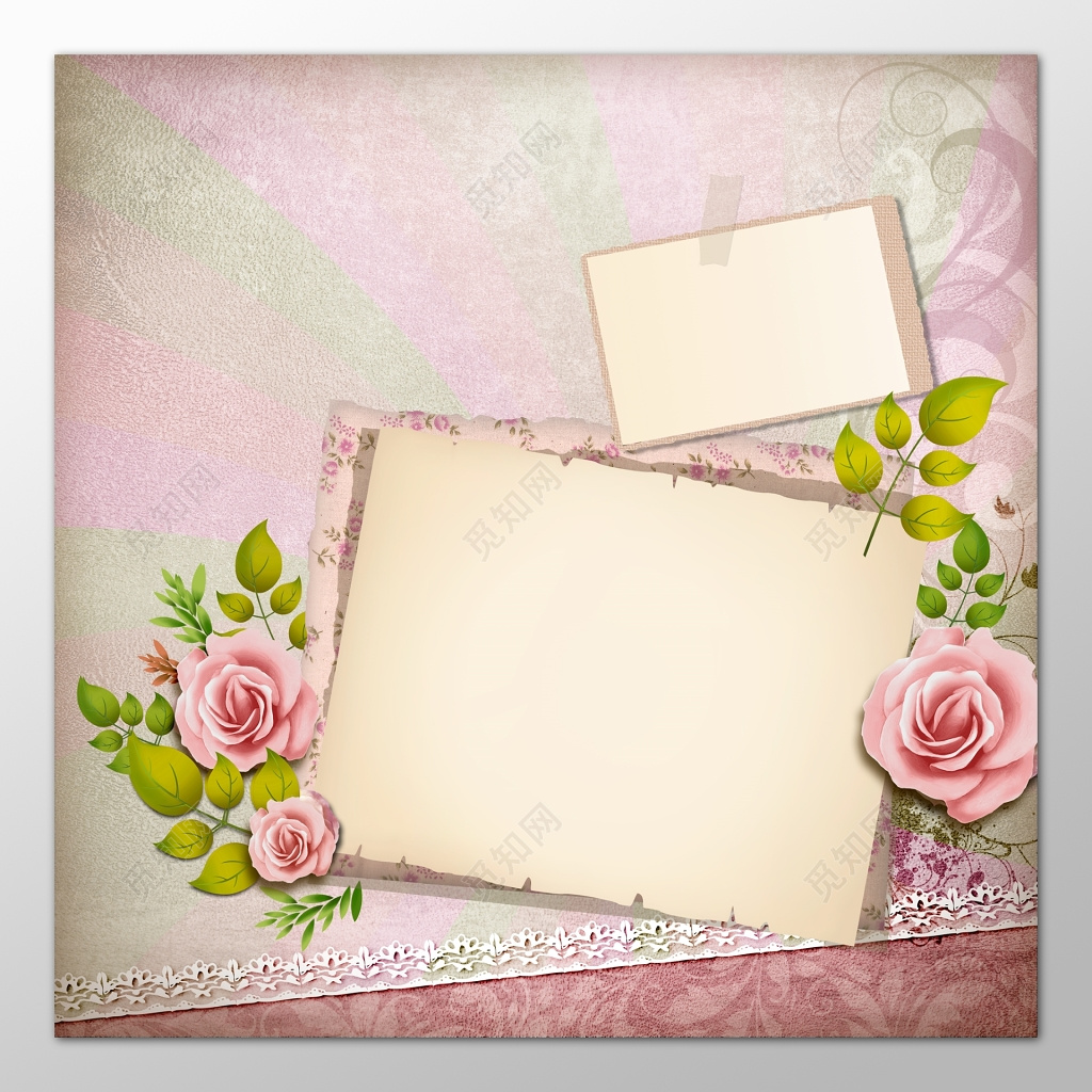 粉色玫瑰花森系唯美少女植物花纹信纸