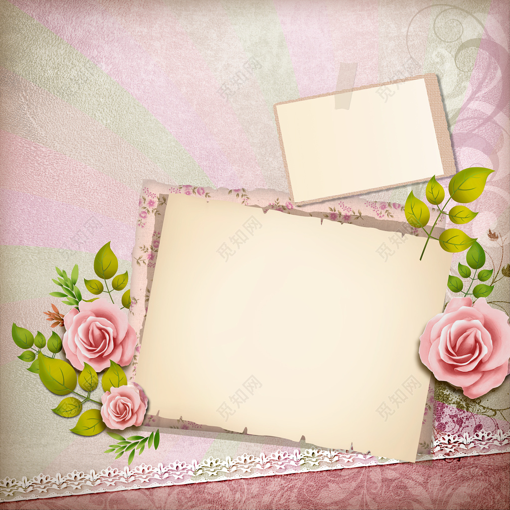 粉色玫瑰花森系唯美少女植物花纹信纸