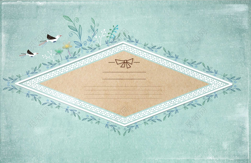 绿色少女森系手绘花草鸟菱形唯美信纸