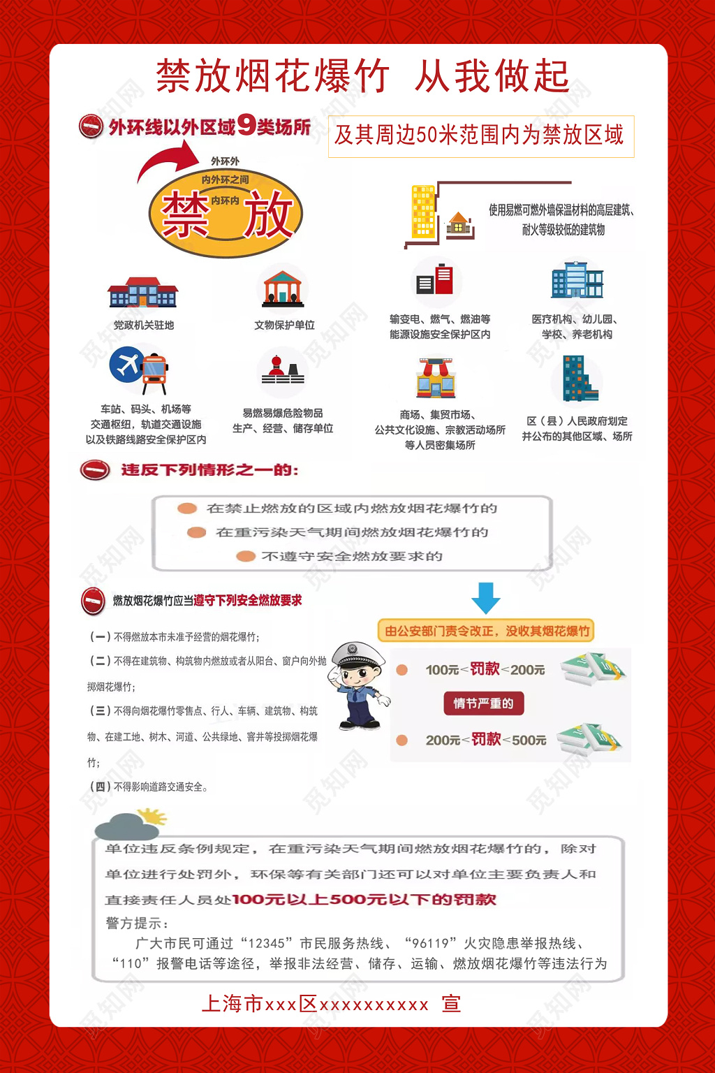 禁止燃放烟花爆竹安全常识宣传卡通模板