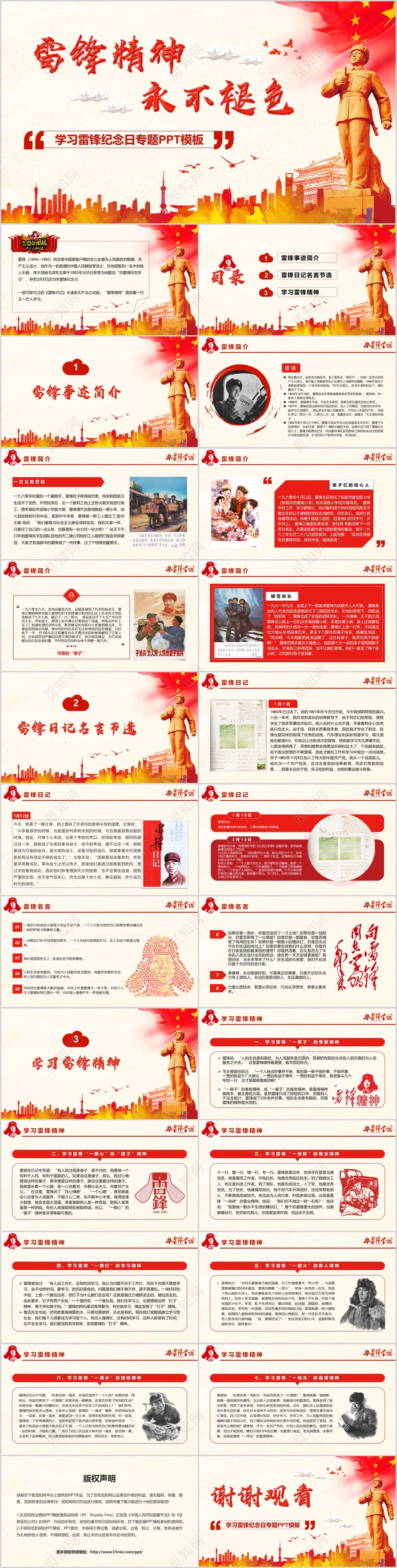 红色简约党政党建学雷锋纪念日PPT模板