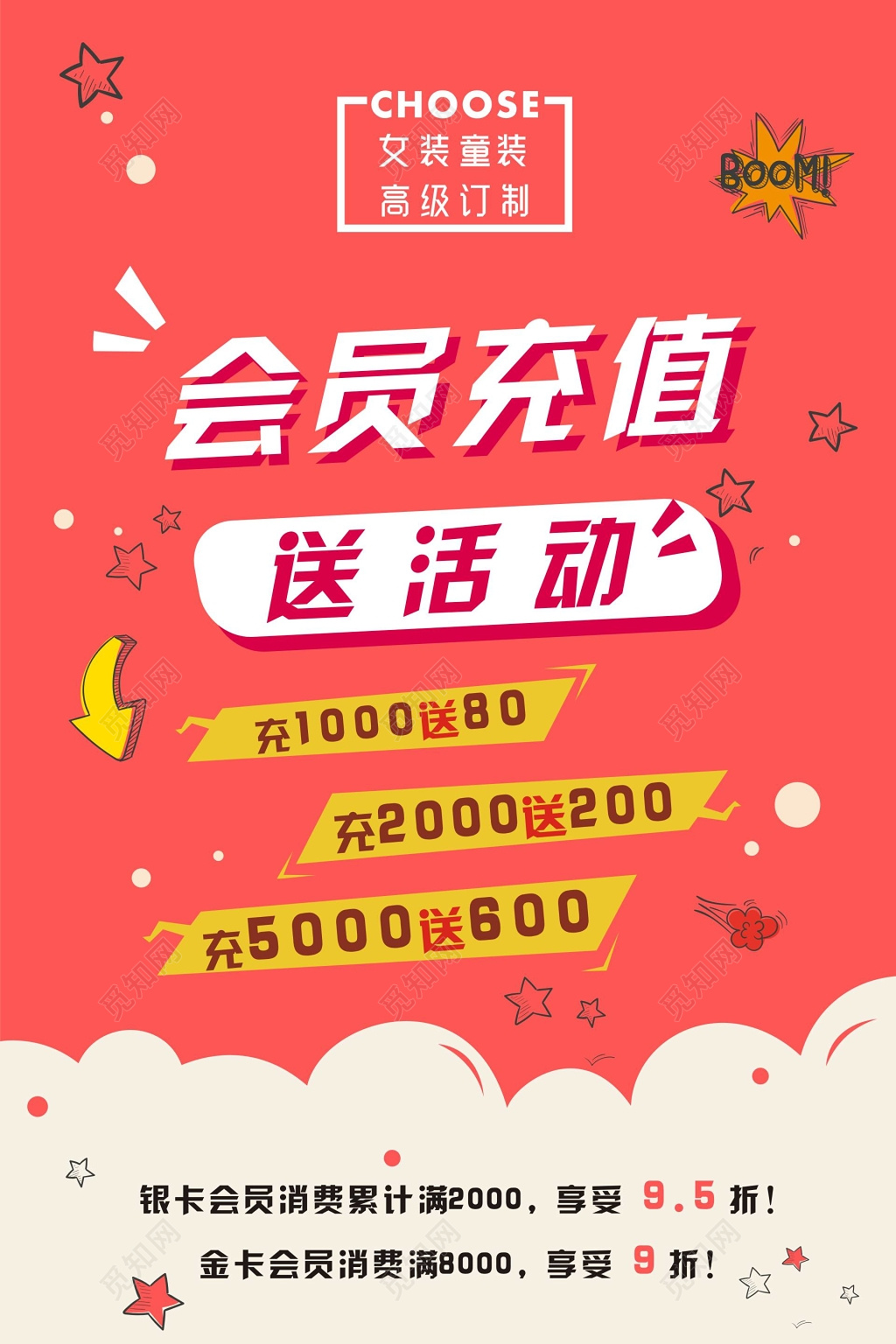 红色活泼会员充值满减送礼活动海报
