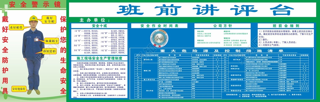 工地班前讲评台与安全警示镜现场管理制度安全十戒