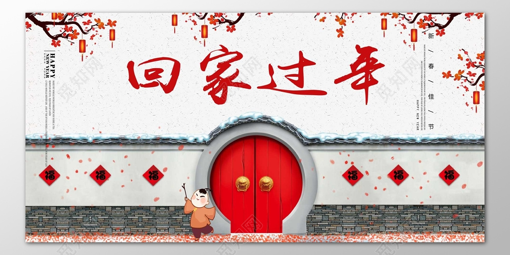 春节过年新年春运过年回家卡通中国风海报模板
