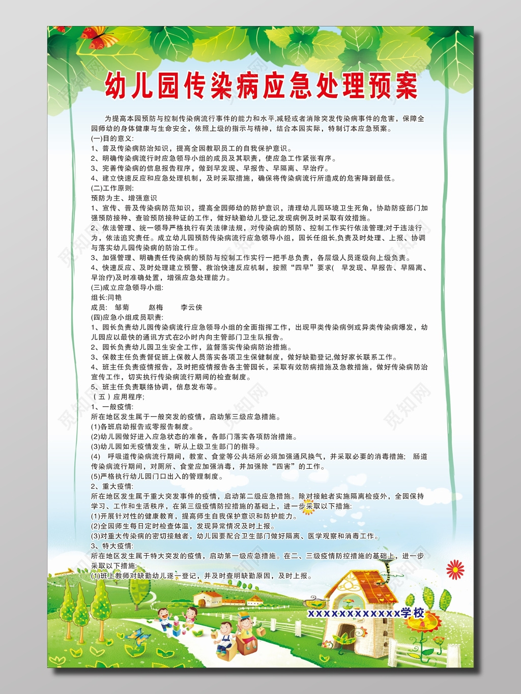 幼儿园传染病应急处理预案宣传海报 