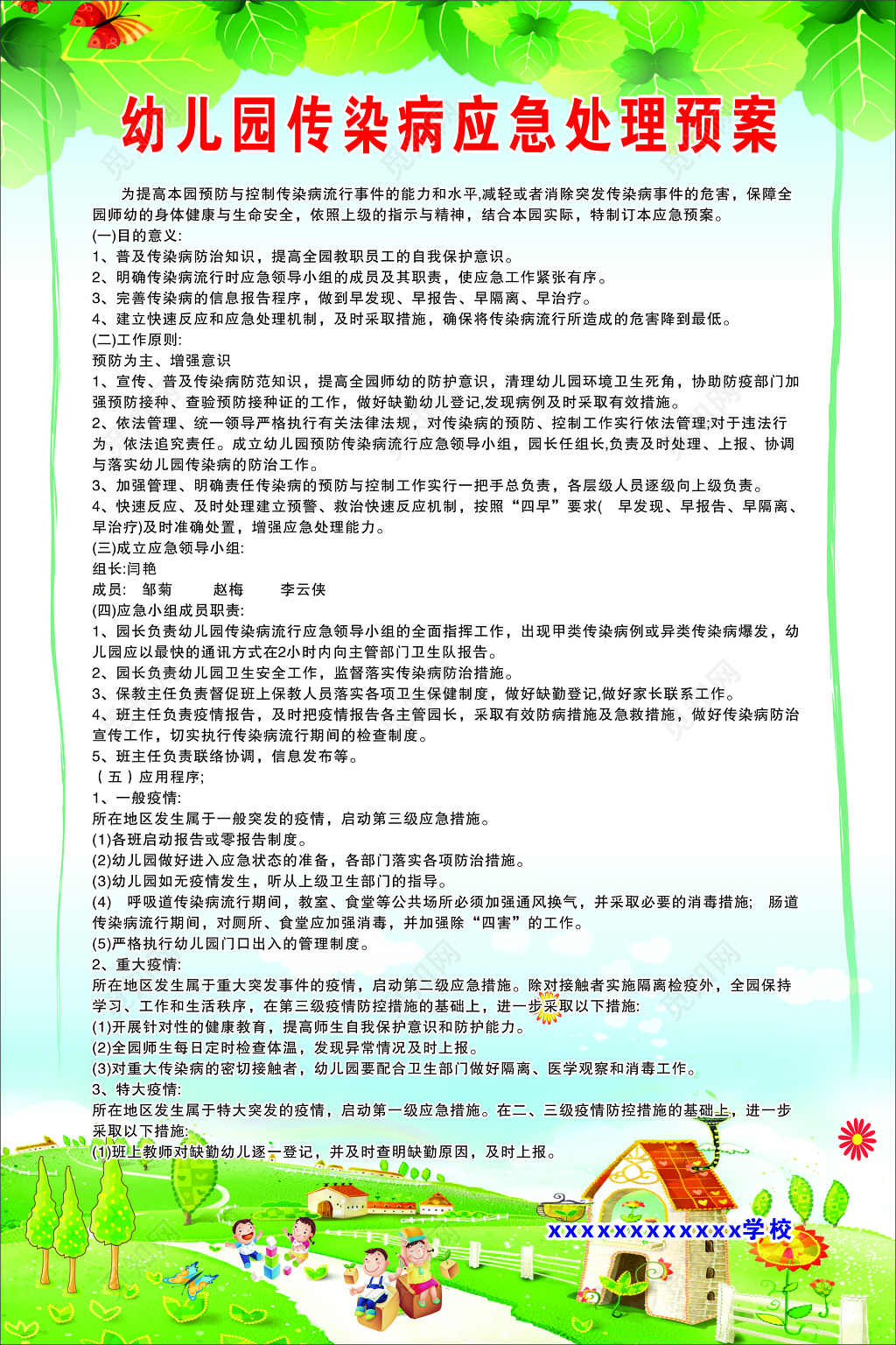 幼儿园传染病应急处理预案宣传海报 