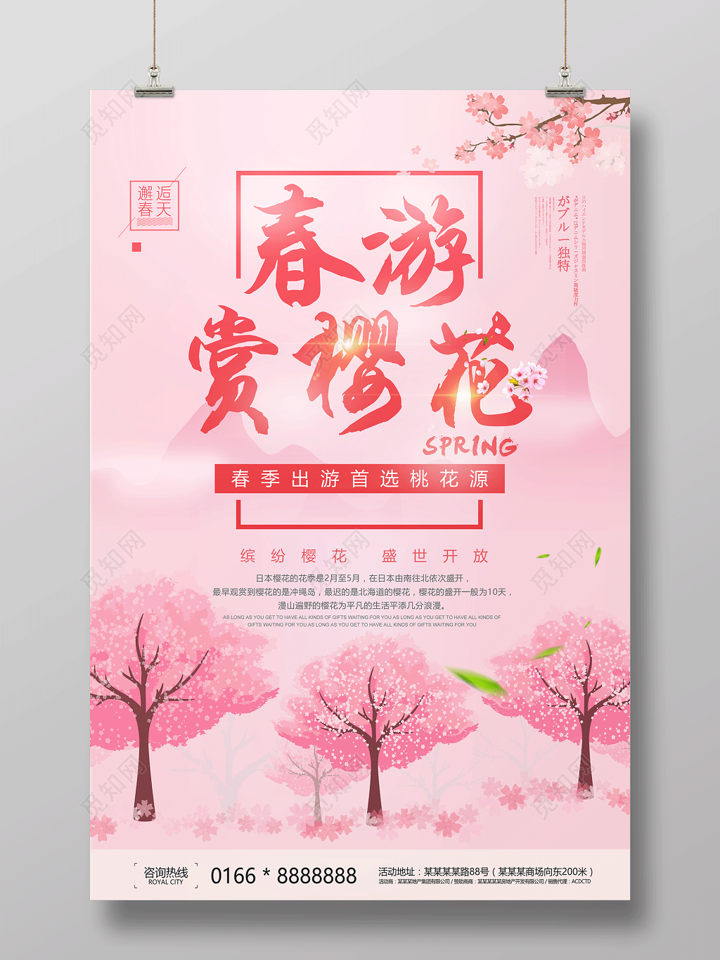 粉色浪漫春游赏樱花宣传樱花季海报