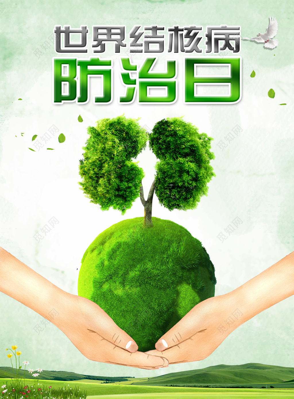 世界防治结核病日绿色健康地球宣传广告海报