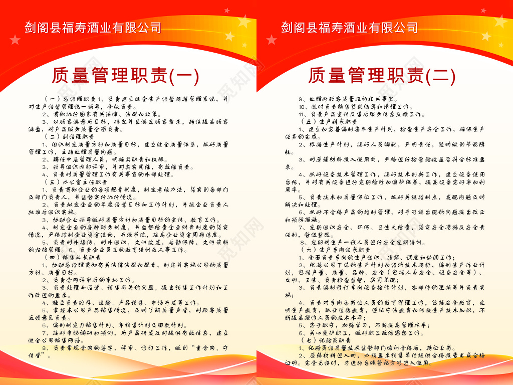 红色酒业质量管理职责生产管理制度海报