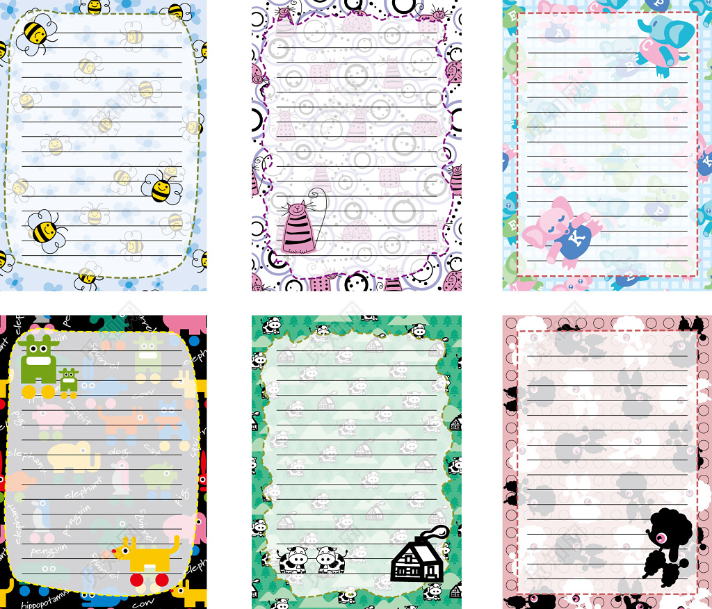 炫彩卡通动物可爱系列信纸模板