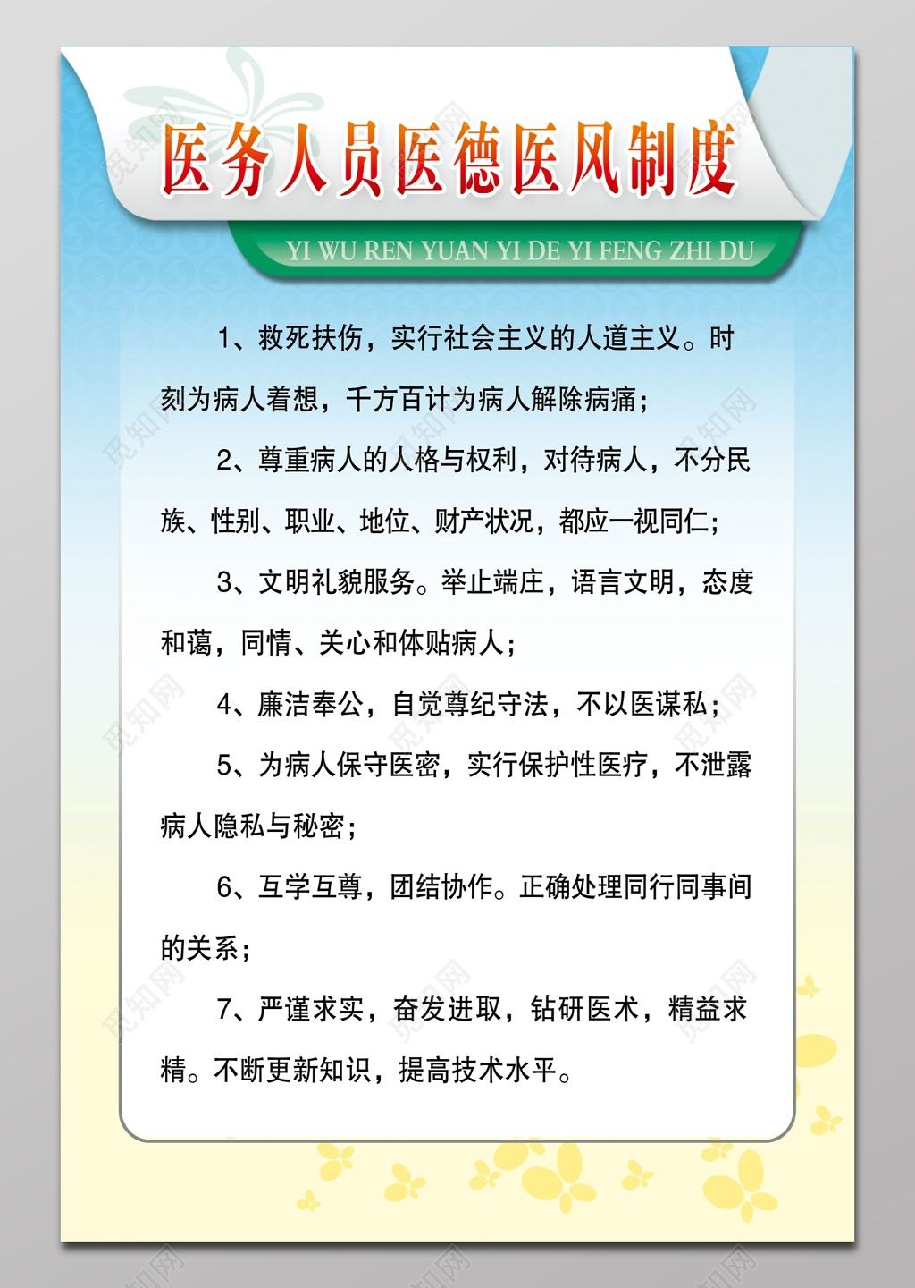 医务人员医风医德制度海报