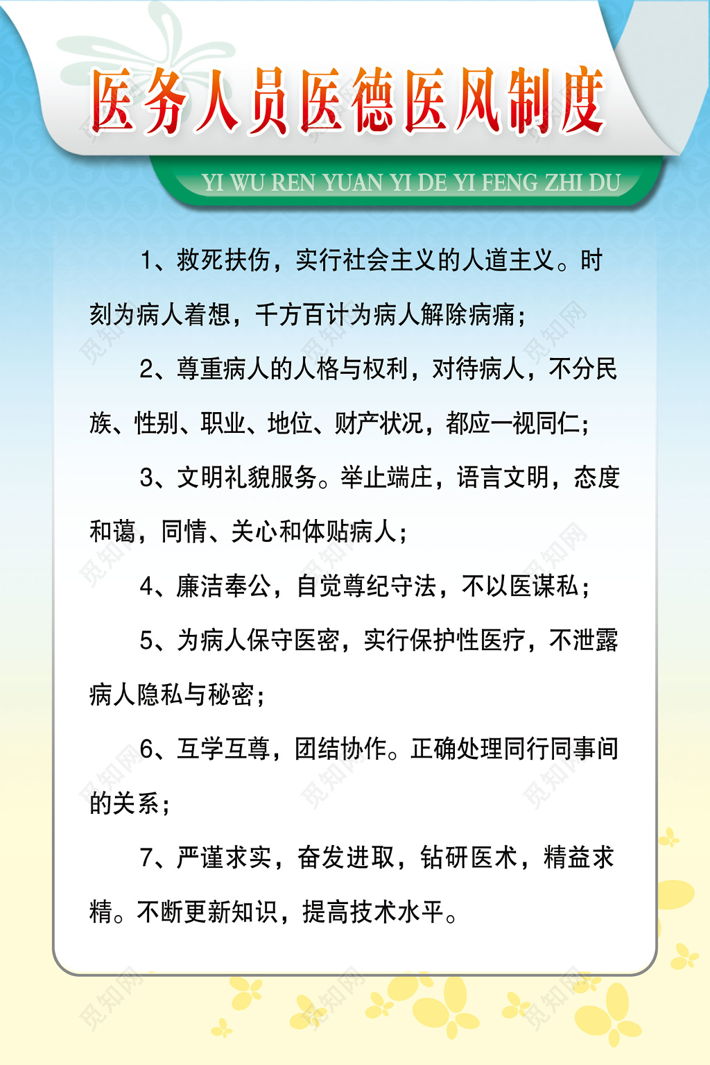 医务人员医风医德制度海报