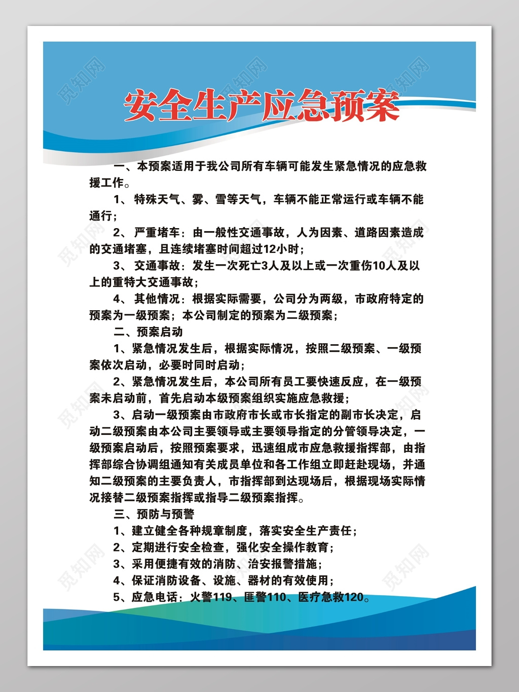 安全生产应急预案企业管理制度牌