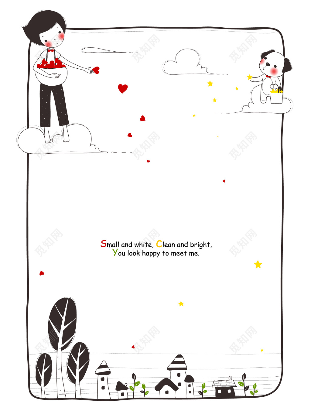 白色可爱卡通人物爱心小狗信纸