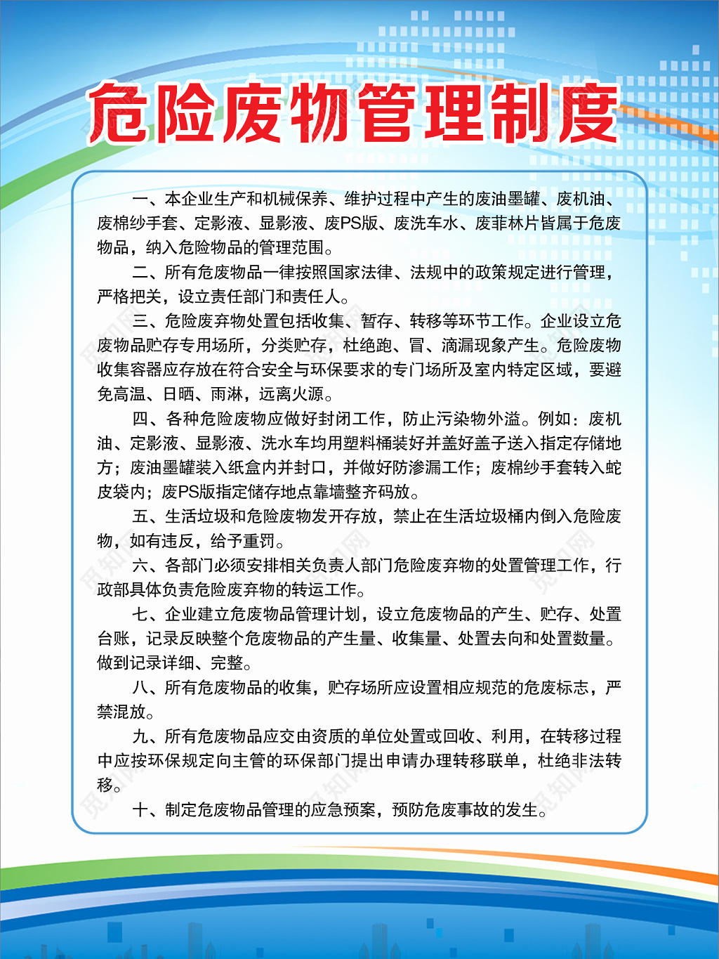 企业生产危险废物管理制度牌