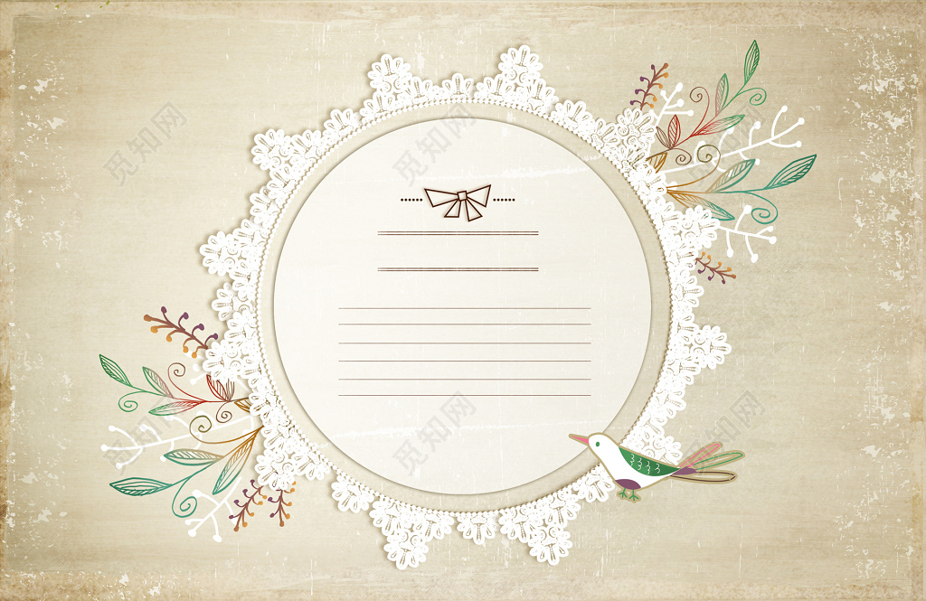 信纸古典素雅欧式花纹手绘植物叶子小鸟清新文艺信纸