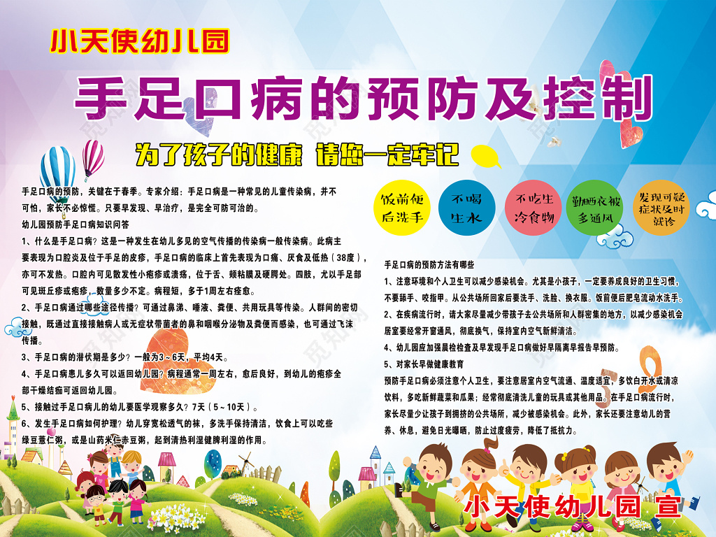幼儿园手足口病预防及控制展板