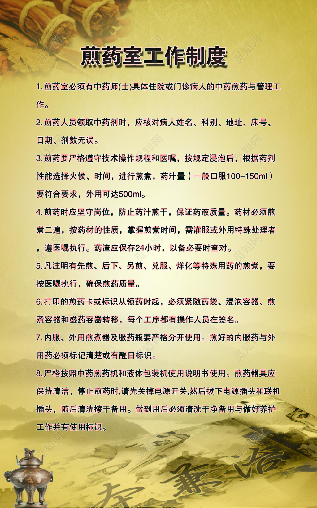 中国风古典风格背景煎药室工作制度海报设计