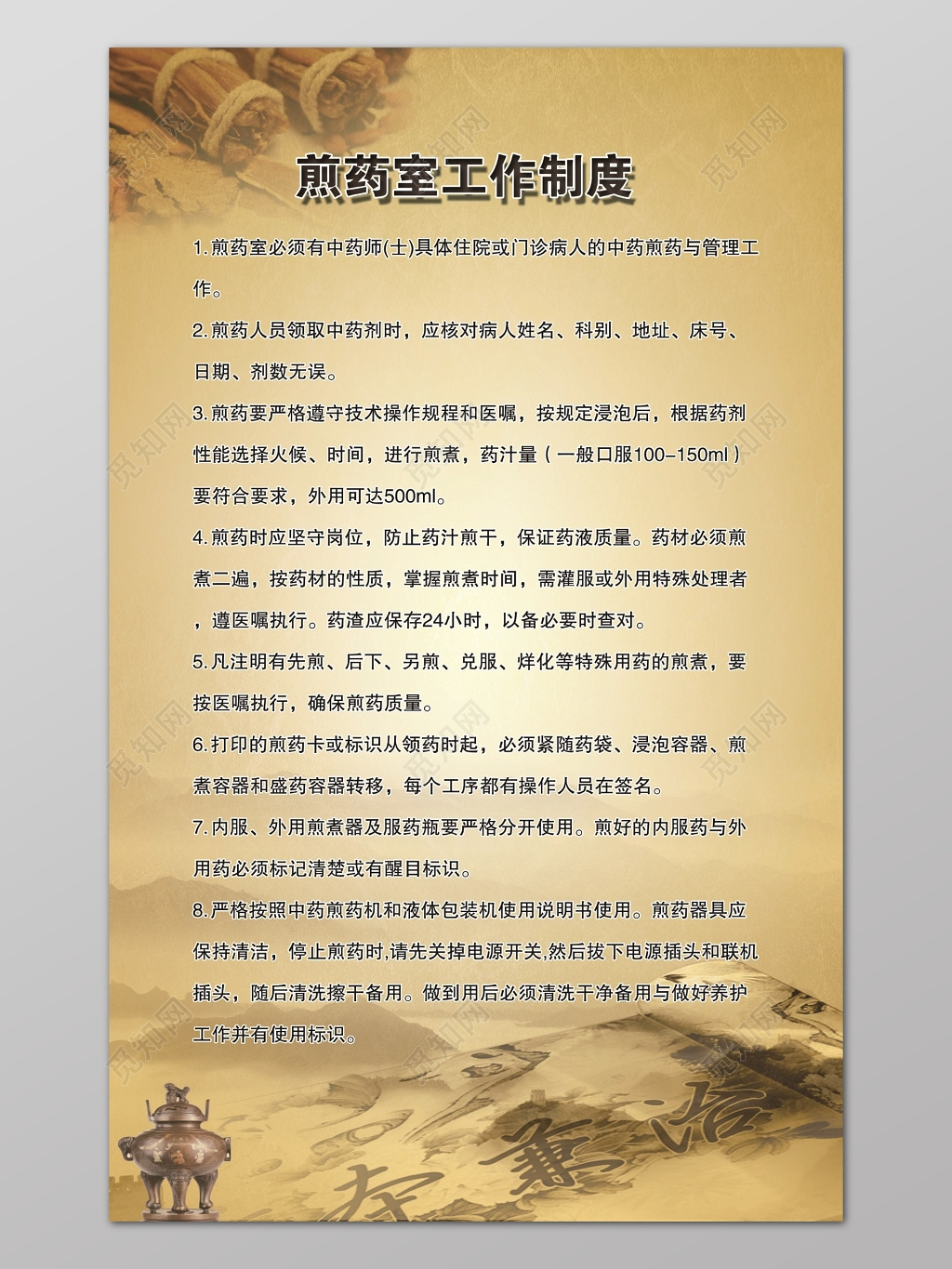 中国风古典风格背景煎药室工作制度海报设计