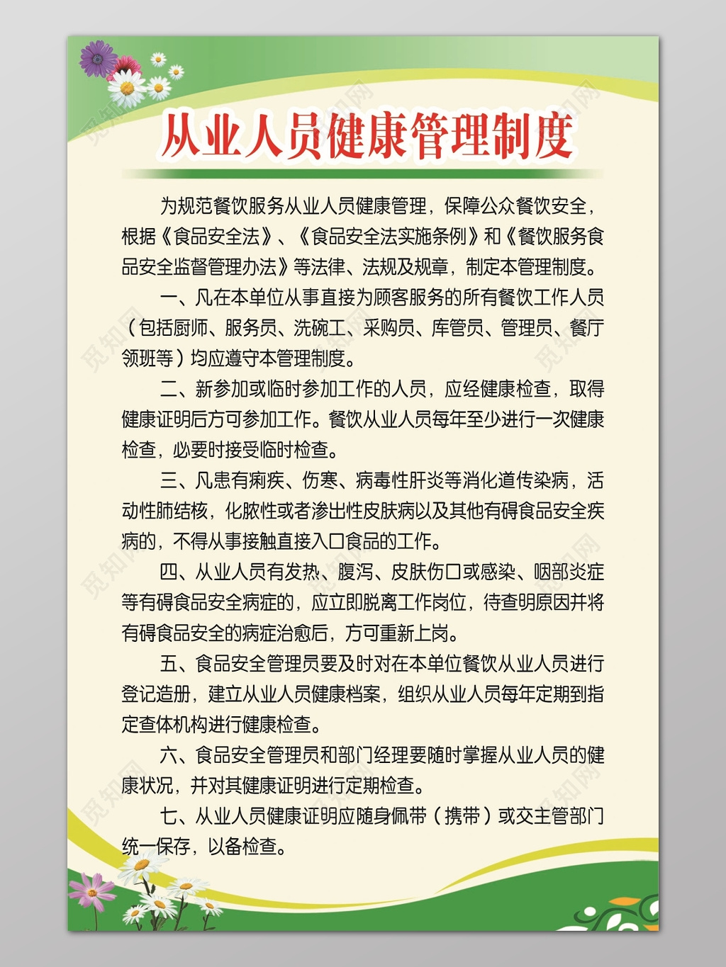 绿色清新背景从业健康人员管理制度海报设计