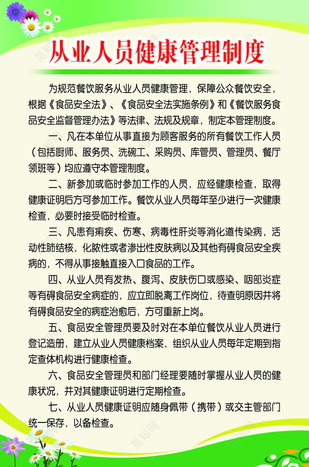 绿色清新背景从业健康人员管理制度海报设计