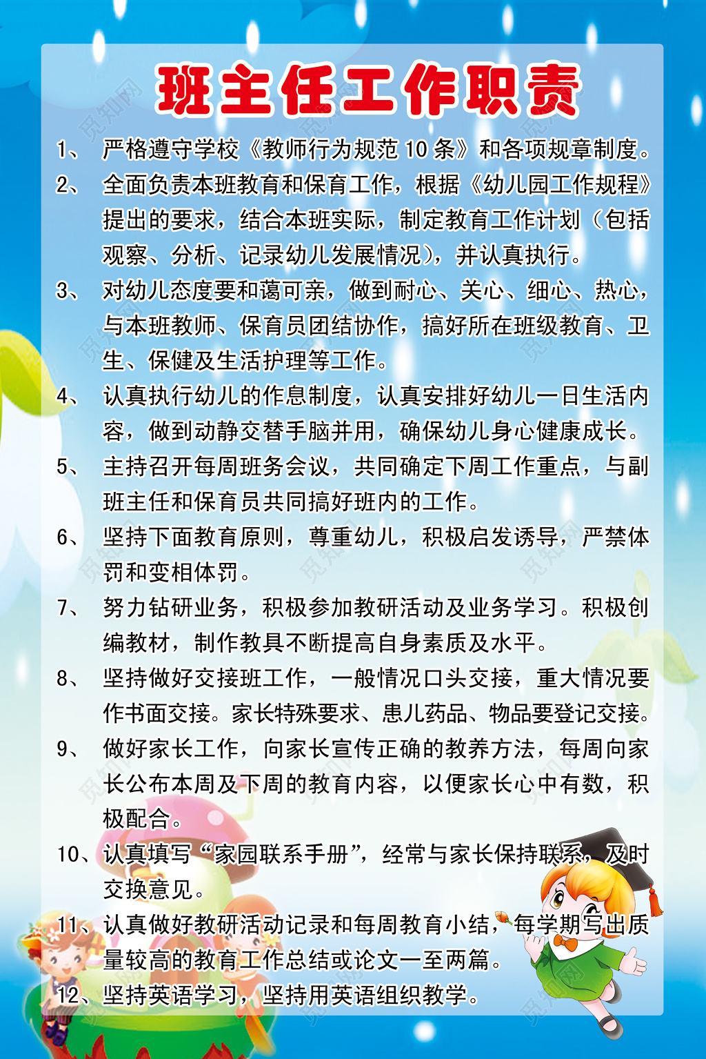 幼儿园班主任职责展板 