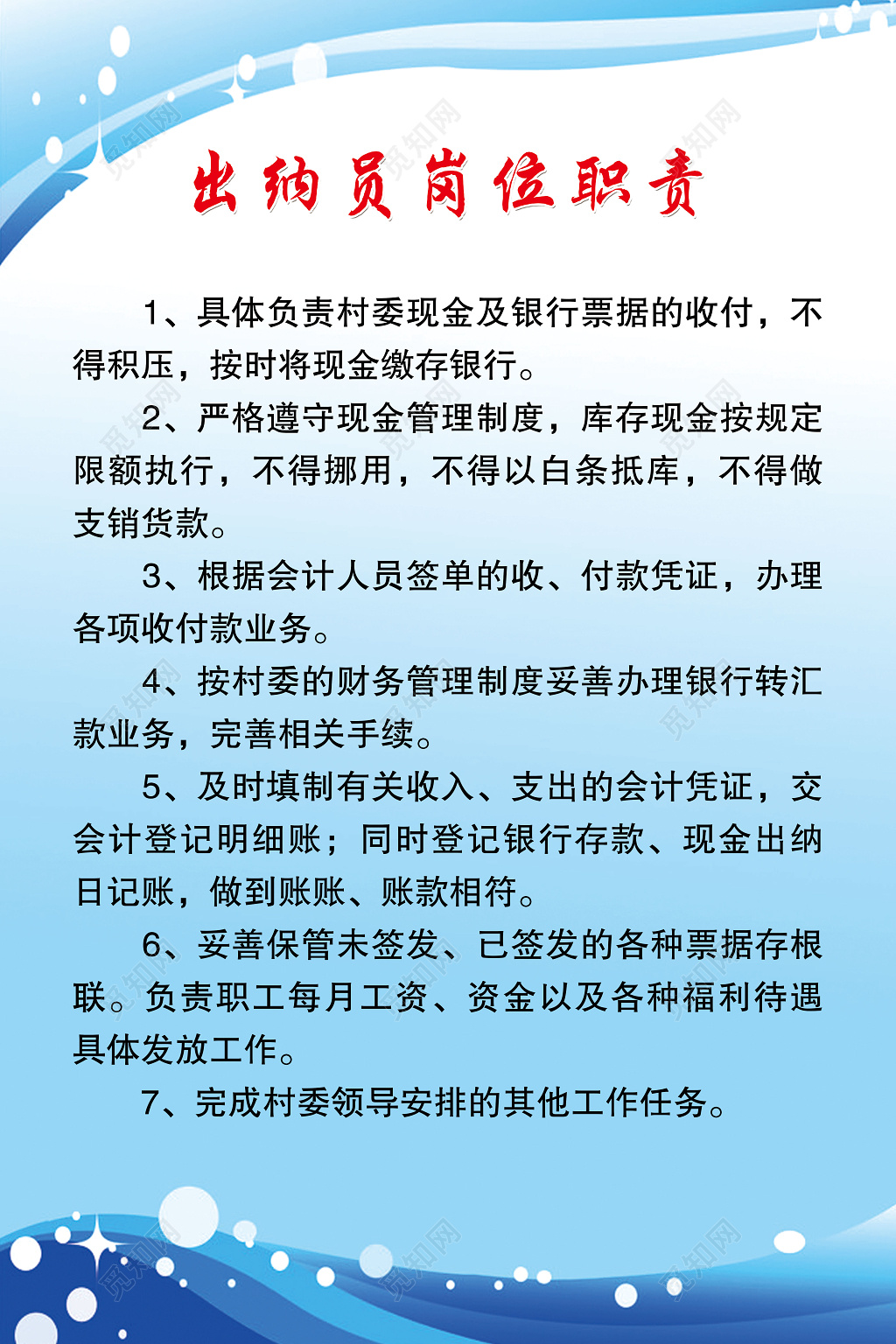 出纳员岗位职责海报模板 
