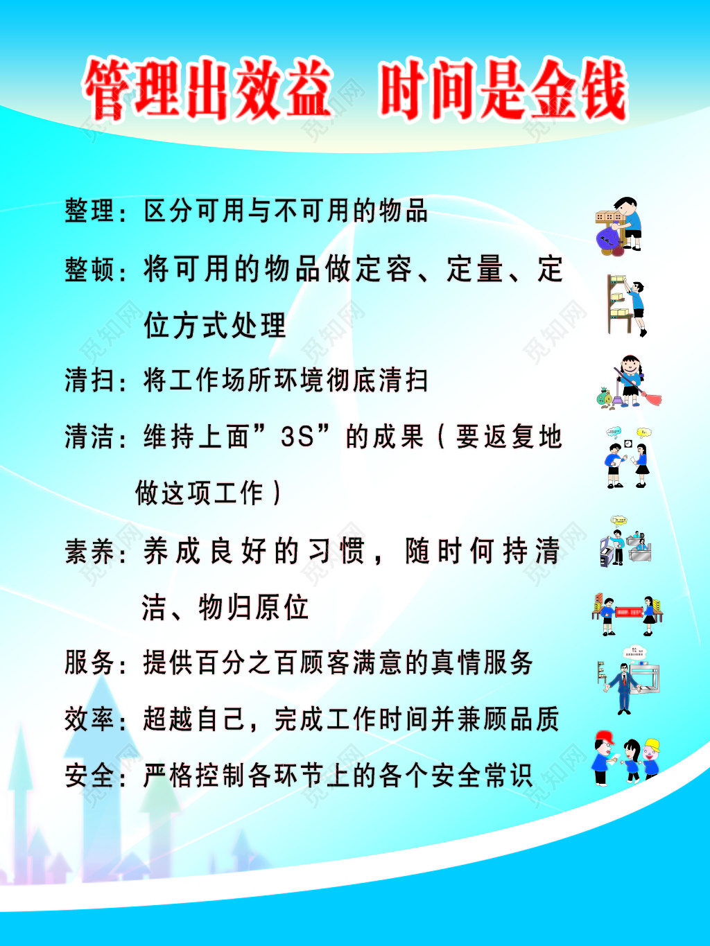 蓝色背景管理出效益时间是金钱海报设计