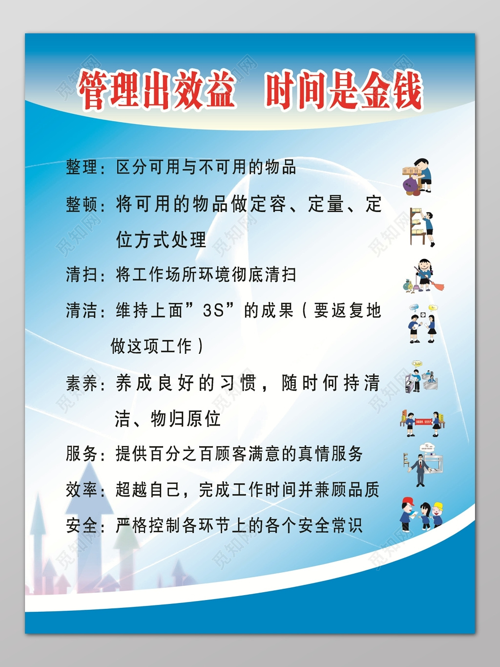 蓝色背景管理出效益时间是金钱海报设计