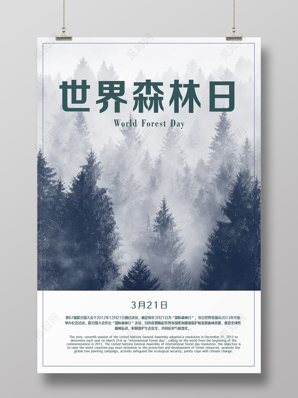 3月21日世界森林日保护森林爱护地球公益宣传海报