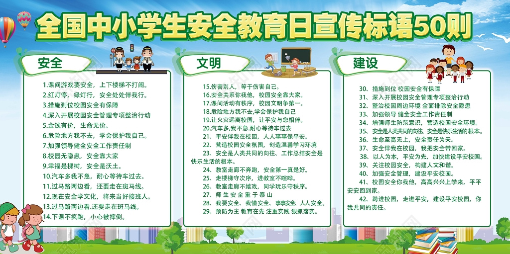 中小学安全教育日中小学生安全教育日活动展板安全教育宣传标语50则