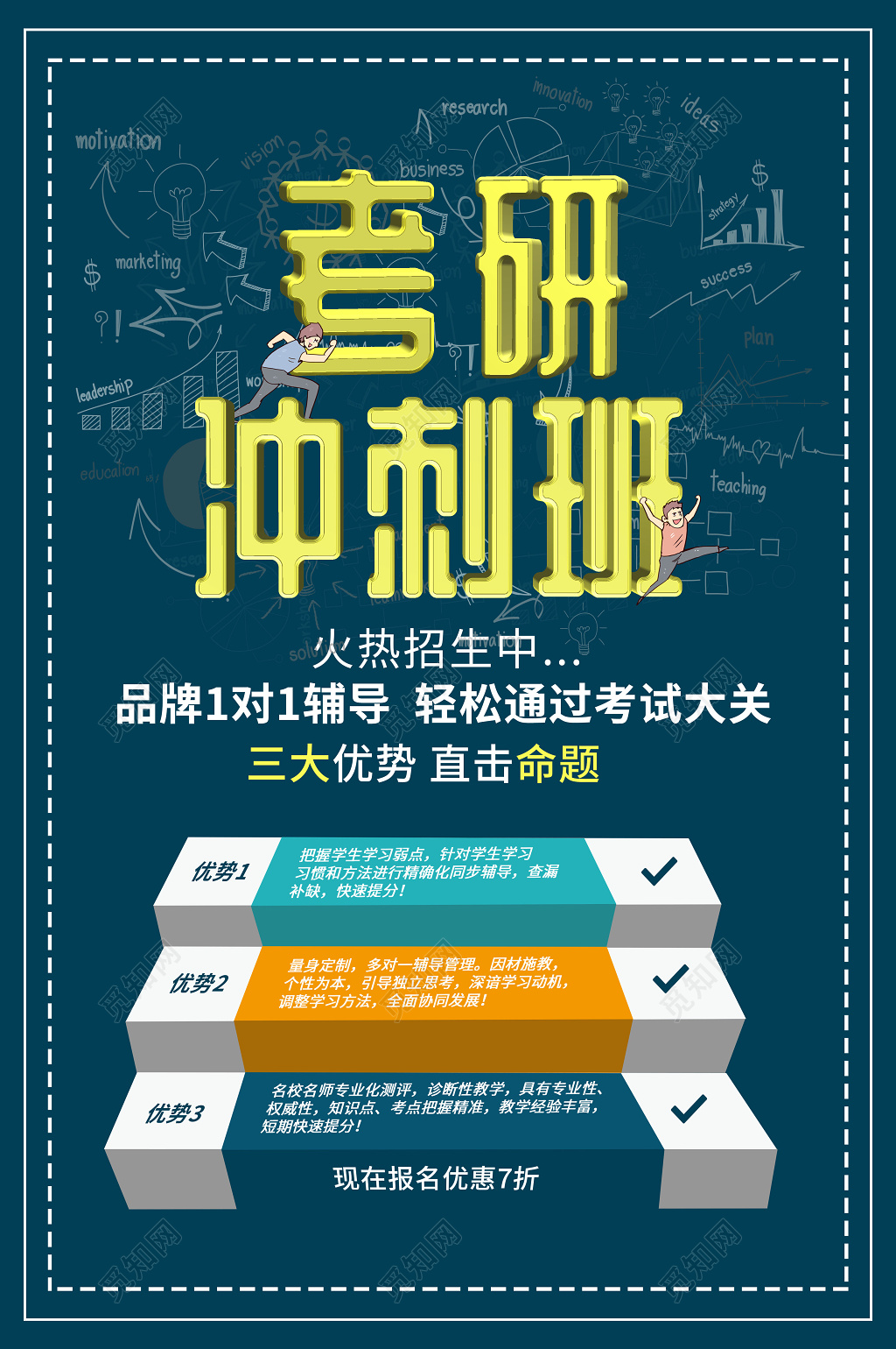 蓝色考研冲刺班辅导补习1对1招生海报