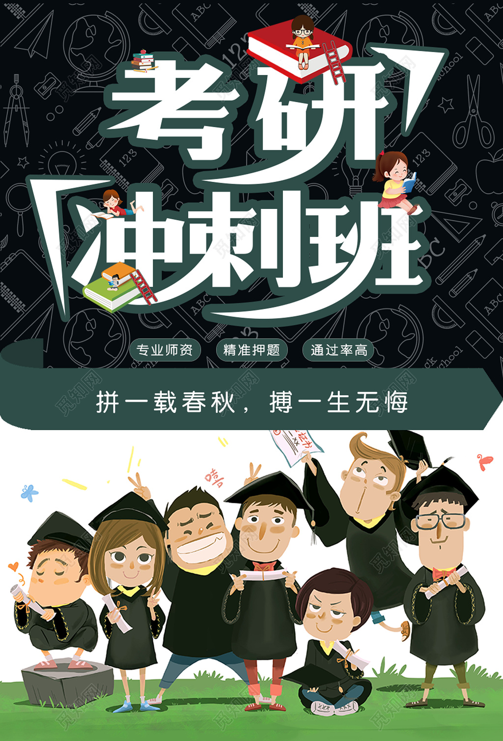 考研冲刺班专业师资精准押题卡通海报模板