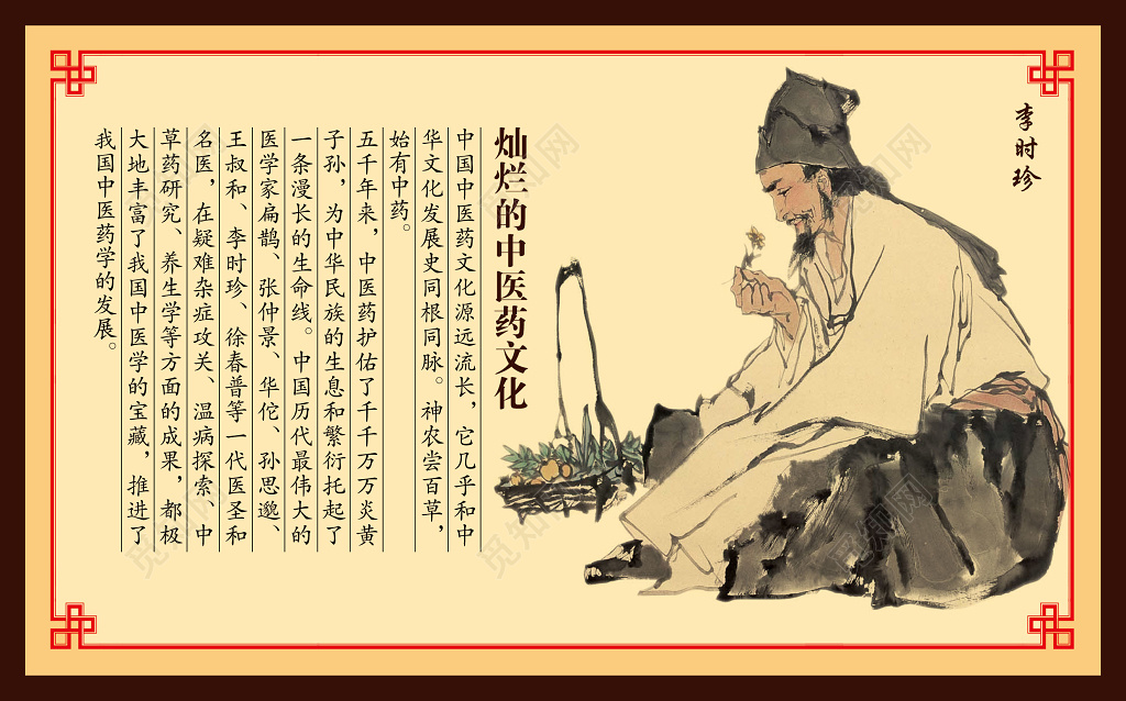 中医文化中国风李时珍草药中国风展板设计