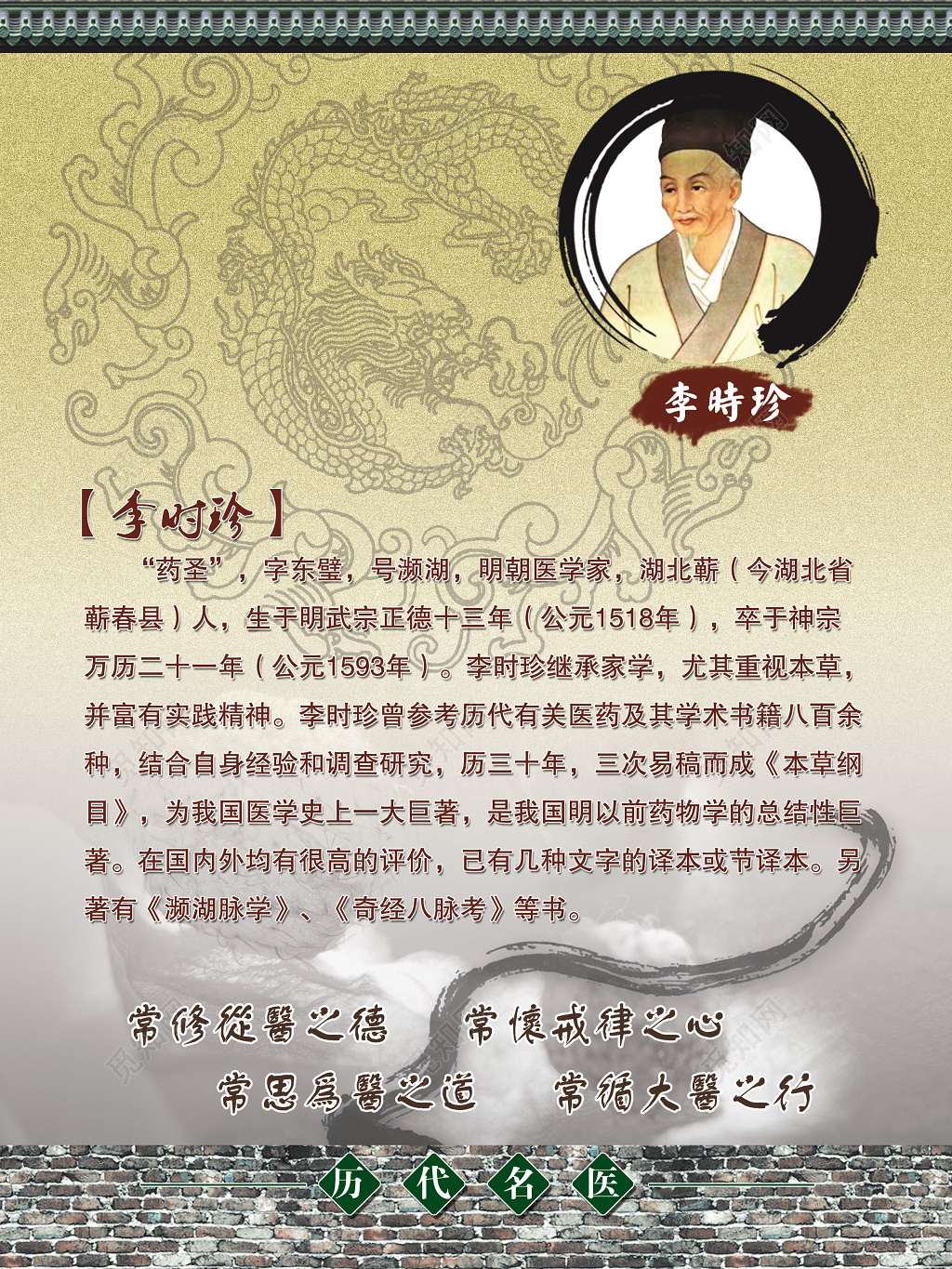 历代名医李时珍简介海报设计