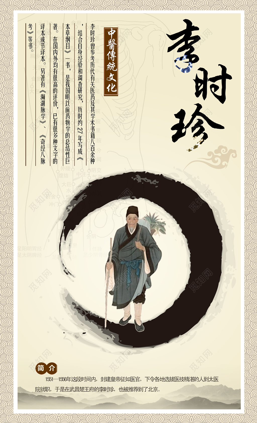 中医传统文化李时珍中国风海报设计