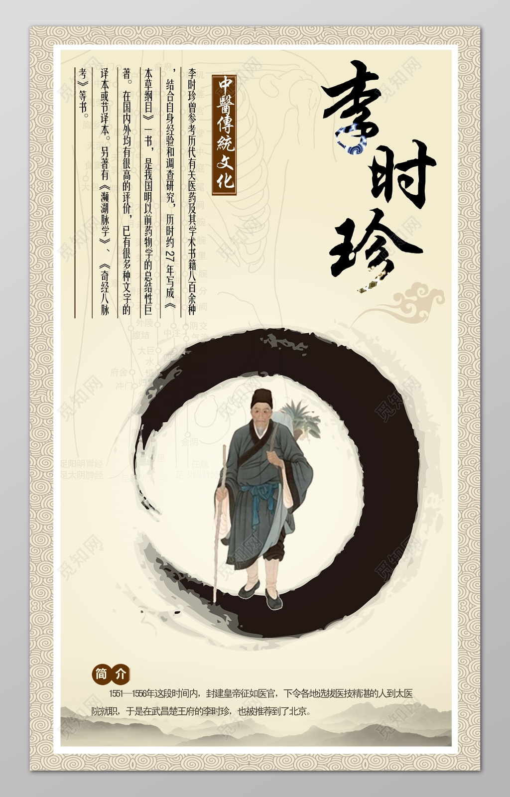 中医传统文化李时珍中国风海报设计