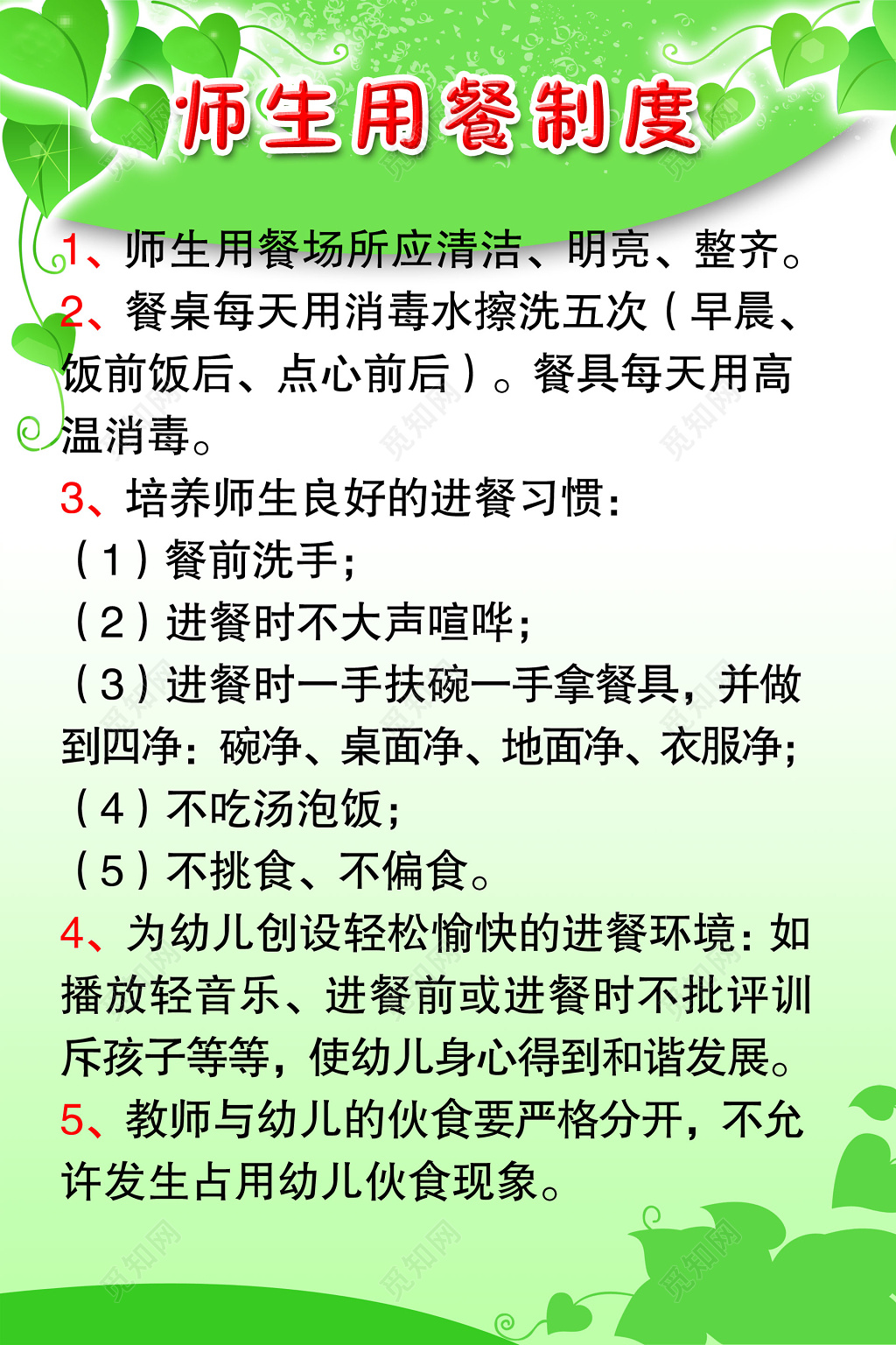 师生用餐制度学校制度牌