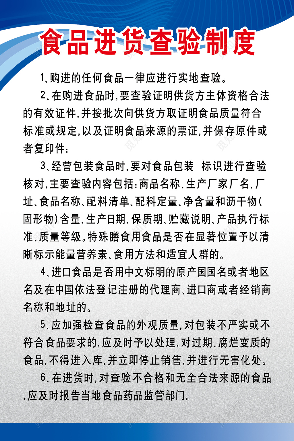 食品公司食品进货查验制度负责人职责制度牌