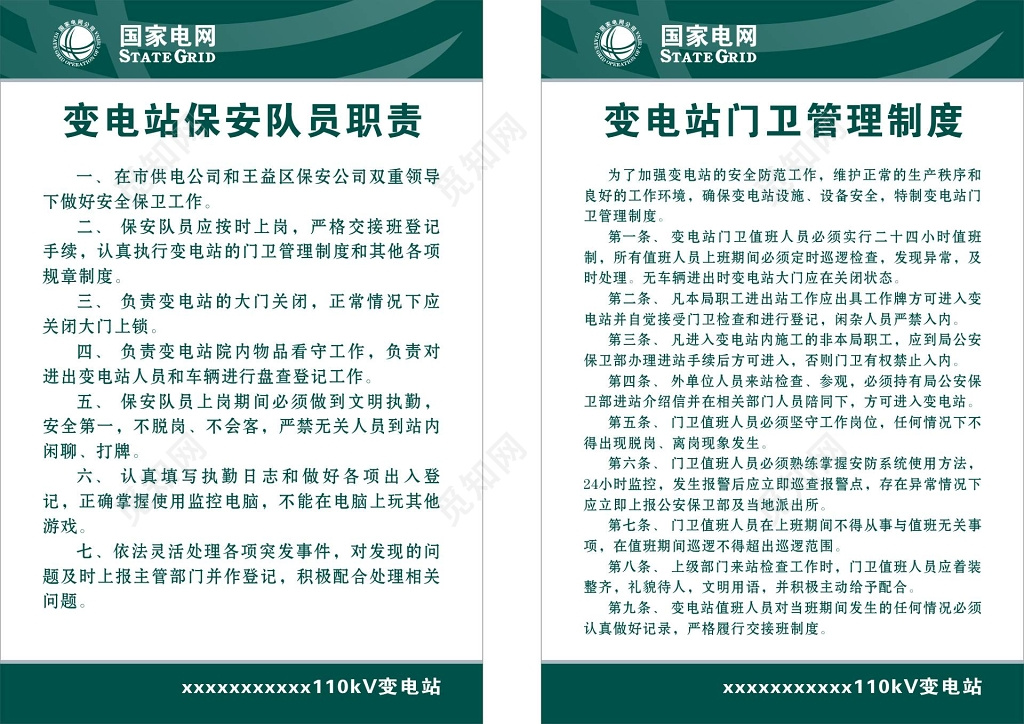 变电站门卫管理制度与保安队员职责制度牌