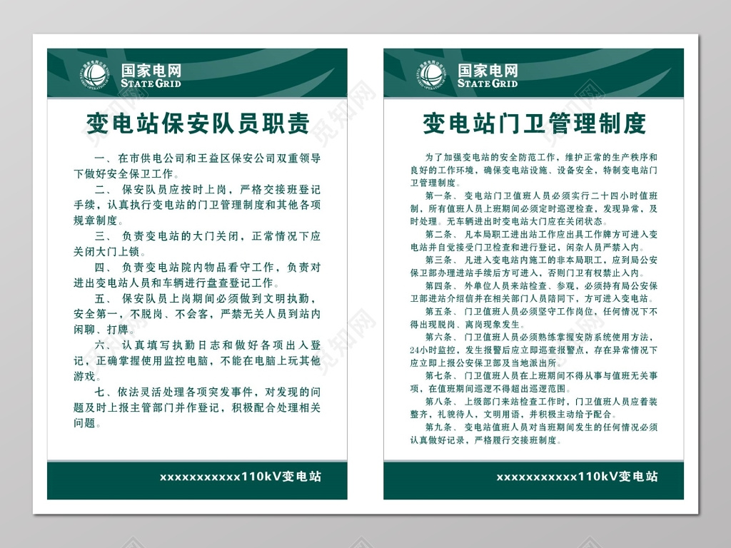 变电站门卫管理制度与保安队员职责制度牌