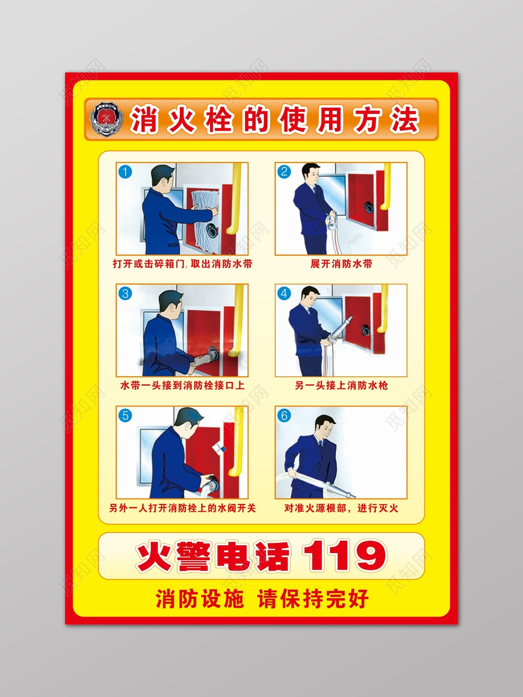 消防栓的使用方法卡通人物教程消防安全宣传栏展板