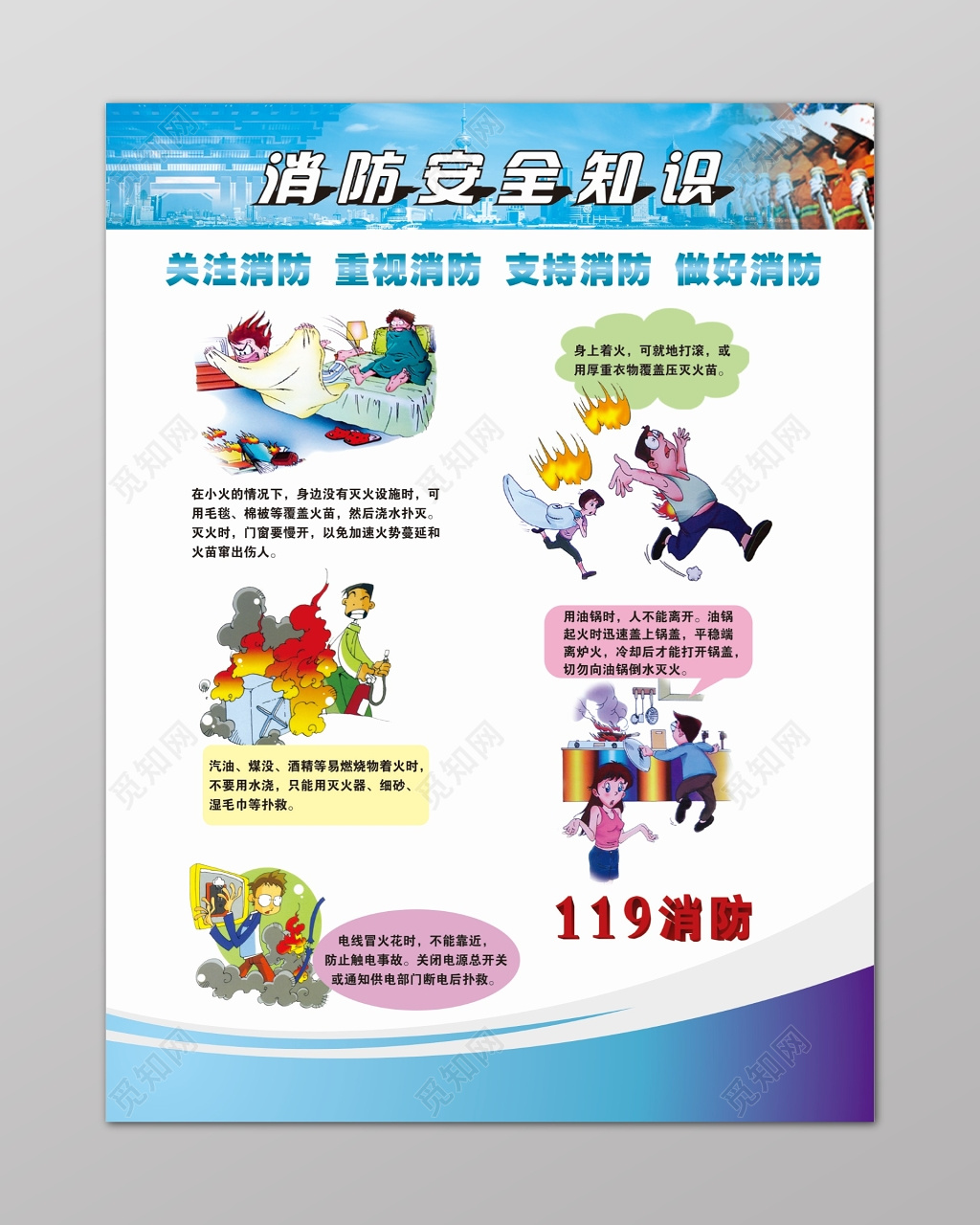 卡通消防安全知识宣传栏展板