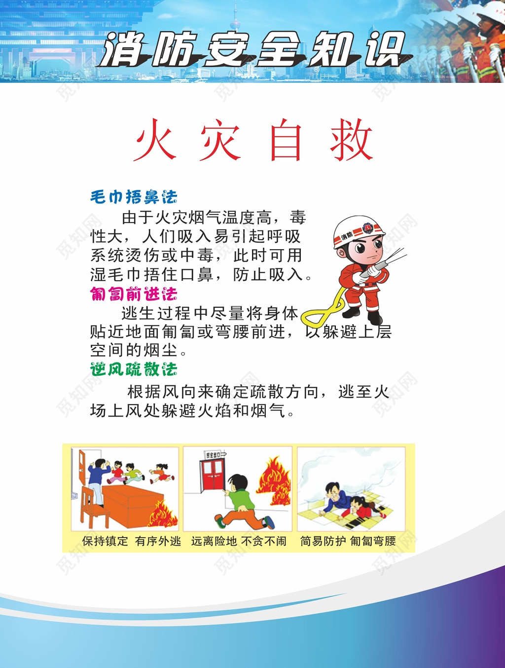 消防安全知识火灾自救宣传栏展板