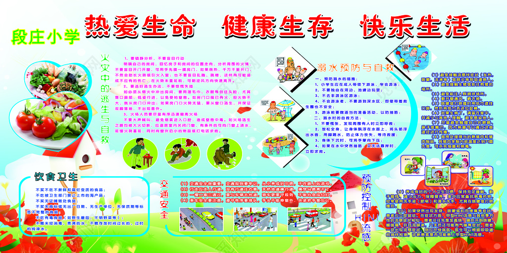 热爱生命健康生存小学消防安全宣传栏