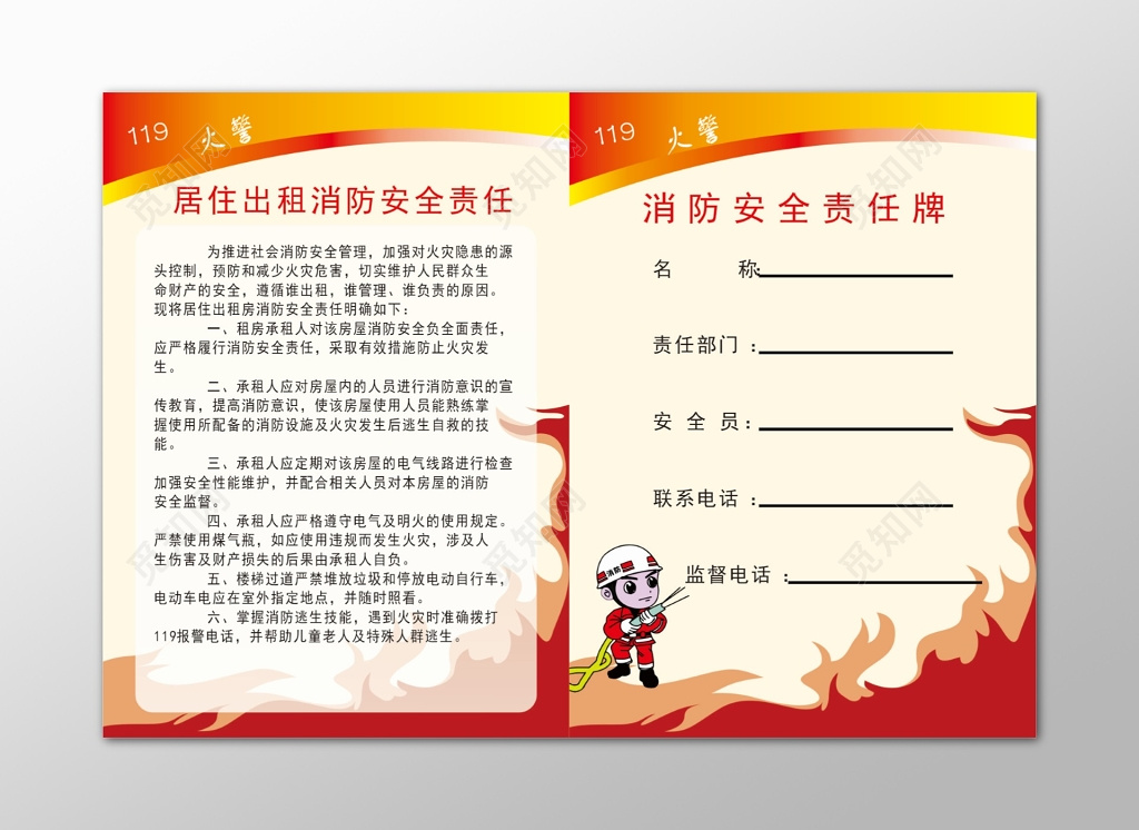 居住出租消防安全责任牌