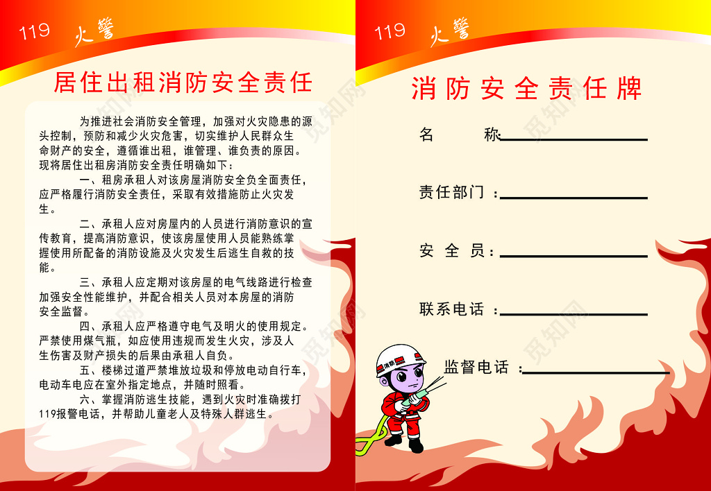 居住出租消防安全责任牌